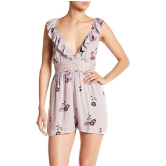 En Creme Pants - En Creme floral lavender v neck plunge romper